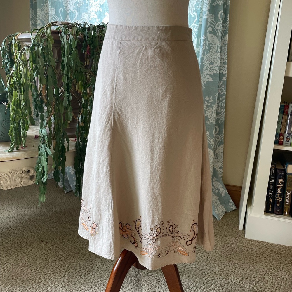 Linen embroidered beaded edge boho hippie skirt